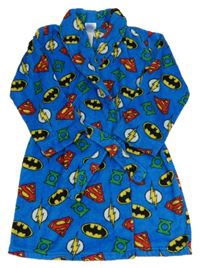 Modrý chlpatý župan s logy DC hrdinami