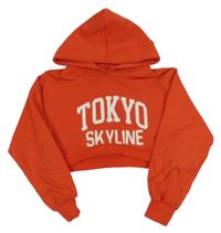 Červená crop mikina s nápisom a kapucňou Zara