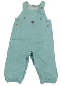 Světlemodré plátěné zateplené laclové kalhoty s medvědem