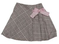 Ružovo-sivá kockovaná trblietavá vlnená sukňa s mašlou Matalan