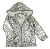 Šedá třpytivá nepromokavá zateplená bunda s kapucí