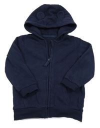 Tmavomodrá propínací mikina s kapucí s oušky George