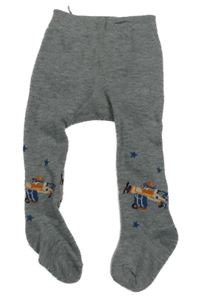 Sivé melírované pančuchy s lietadly a hviezdami