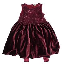 Vínové flitrovo/sametové šaty s mašlí Tu