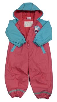 Malinovo-azurová nepromokavá zateplená kombinéza s králíkem a kapucí Orsolino