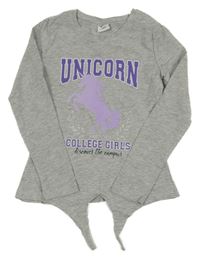 Sivé melírované tričko s jednorožcom a nápisom Y.F.K.
