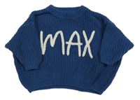 Tmavomodrý oversize svetr s nápisem