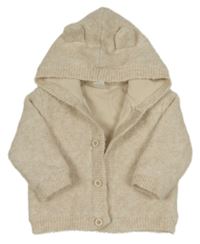 Béžový vlněný zateplený propínací svetr s kapucí H&M