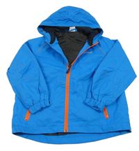 Modrá šušťáková jarná bunda s nápisom a kapucňou Pocopiano