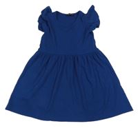 Tmavomodré rebrované šaty s volánikmi