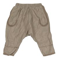 Svetlohnedé capri ľahké turecké nohavice s čipkou