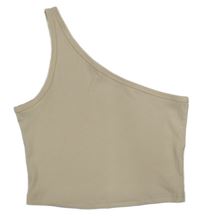 Béžový asymetrický rebrovaný crop top