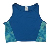 Petrolejovo-vzorovaný športový funkčný crop top Domyos