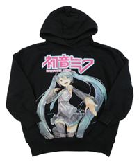Černá mikina s dívkou a kapucí - Hatsune Miku