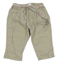 Béžové plátěné kalhoty s květovaným páskem H&M