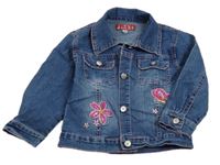 Tmavomodrá rifľová bunda s kvetinami