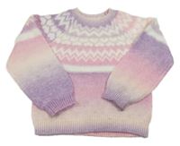 Nové - růžovo-bílo-lila vzorovaný vlněný svetr Dunnes 