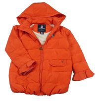 Červená šusťáková zateplená bunda s medvídkem a kapucí 