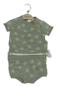 Nové - 2 set - khaki úpletové tričko s hvězdičkami + úpletové kraťasy Next