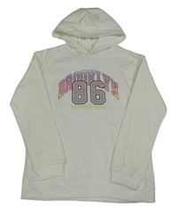 Biela mikina s nápisom a kapucňou Primark