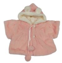 Světlerůžový kožešinový kabátek s kapucí 