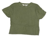 Khaki žebrované úpletové crop tričko H&M