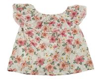 Bielo-ružový ľahký kvetovaný top s volánikom shein