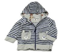 Sivo-modrá pruhovaná zamatová prepínaci mikina s medveďmi a kapucňou manguun