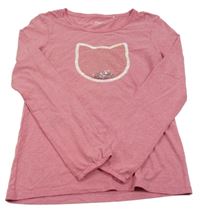 Růžové melírované triko s kočkou Yigga