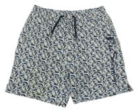 Bílo-tmavomodré vzorované plážové kraťasy Ben Sherman
