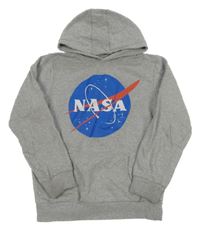 Sivá melírovaná mikina s potlačou a kapucí - Nasa