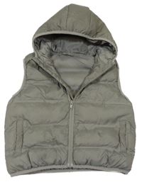 Khaki šusťáková zateplená vesta s kapucí dunnes