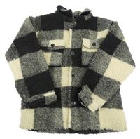 Čierno-béžová kockovaná huňatá košeľová bunda Primark