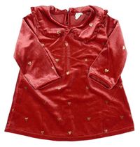 Červené zamatové šaty so srdiečkami a golierikom H&M