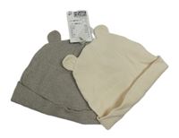 Nové - 2set - 2x čepice s oušky - smetanová + béžová H&M