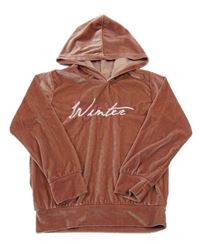 Staroružová zamatová mikina s nápisom a kapucňou