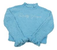 Světlemodrý chlupatý třpytivý žebrovaný crop svetr s nápisem River Island