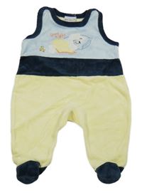 Modro-žluté sametové dupačky s medvedíkom