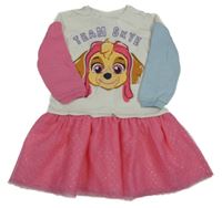 Bílo-růžovo-světlemodré teplákové šaty s tylovou sukní - Tlapková Patrola Nickelodeon