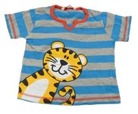 Šedo-modré pruhované tričko s tygrem 
