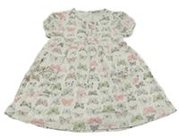 Smetanovo-sivo-farebné šaty s motýlikmi