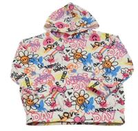 Bielo-farebná mikina s nápismi a kvetmi a kapucňou Shein