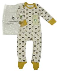 Nové - Bílo-hořčicovo-černý vzorovaný overal se zvířátky 