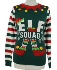 Dámský tmavozeleno-pruhovaný vánoční svetr s Elfem 