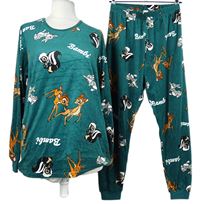 Dámske tmavozelené plyšové pyžama s Bambim a kamarády Disney