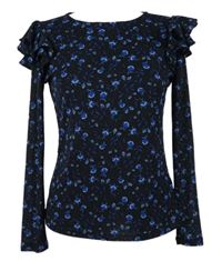 Dámské černo-modré kytičkované triko s volánky Dorothy Perkins