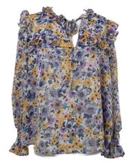 Dámská fialovo-oranžová květovaná šifonová halenka s volánkem Shein 