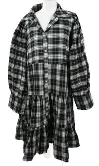 Dámské černo-bílé kostkované košilové šaty 