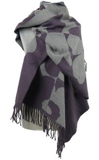 Dámska sivo-fialová kvetovaná šál s strapcemi