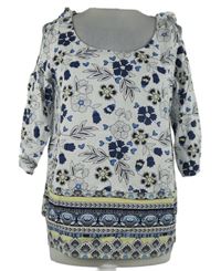 Dámska bielo-modrá kvetovaná blúzka Gina Benotti